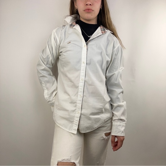White Burberry Collared Button Up Long Sleeve - Picture 1 of 3